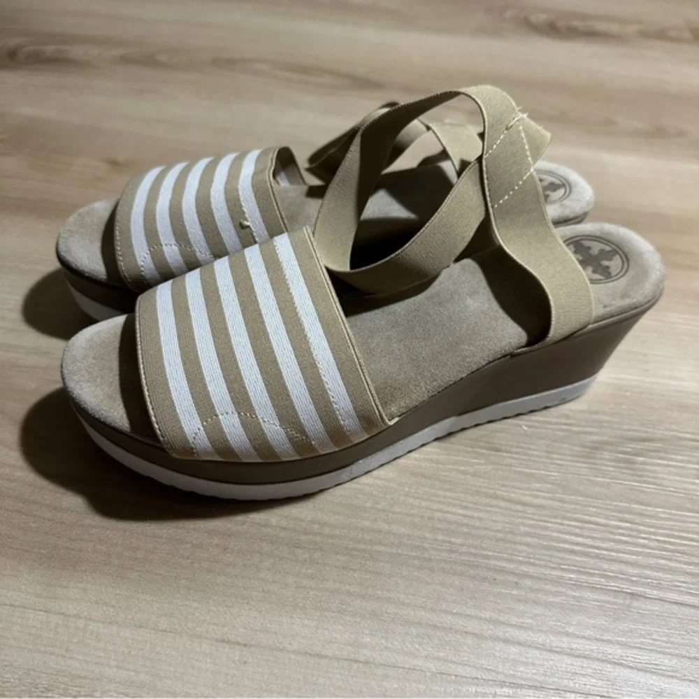 Charleston Shoe Co. Wedge Sandals Women 10 Tan Striped Elastic Platform Casual